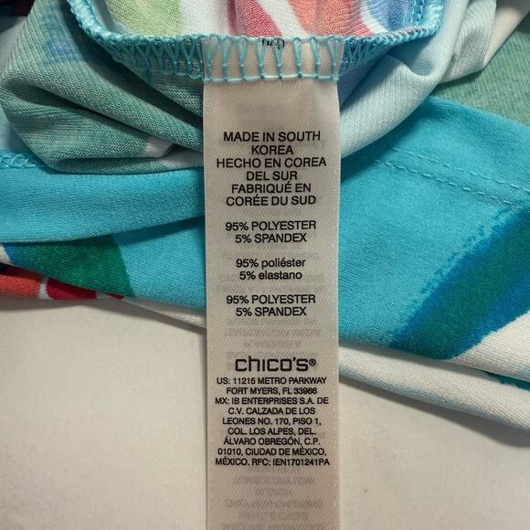 Chico’s IONA V-Neck Slinky Knit Dress Size 2/L SEAWAY BLUE Floral Cap Sleeve NEW - Picture 8 of 10